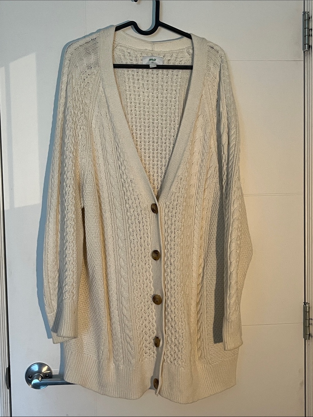 aerie Cream Cable Knit Button-Front Cardigan